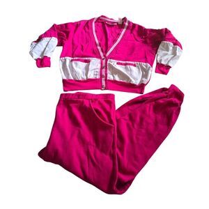 Vintage Gitano Sports World 80s Two Piece Pink White Track Suit SZ L